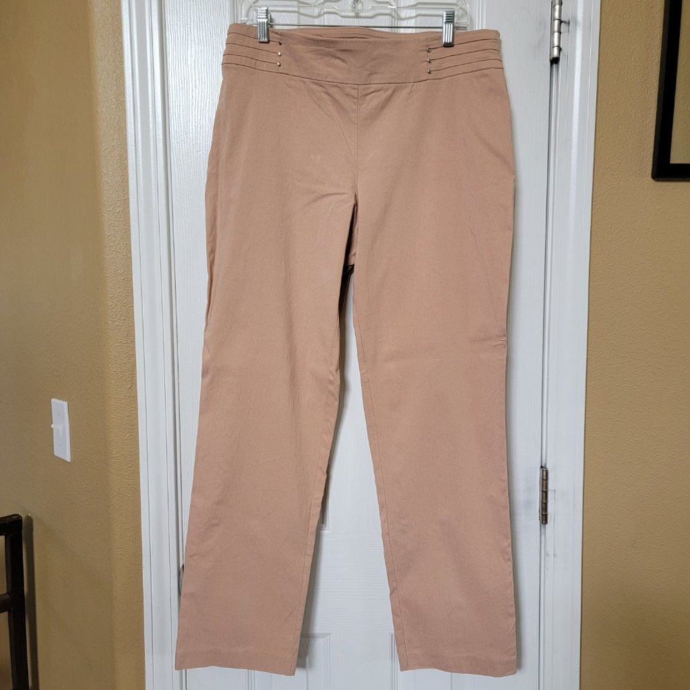 JM Collection Studded Pull-On Tummy Control Pants, Large, Peach